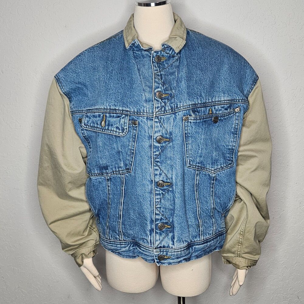 Gap Denim Canvas Jacket Jean Khaki Sleeve Quilted Lined Men's‎ XL Vintage 90s